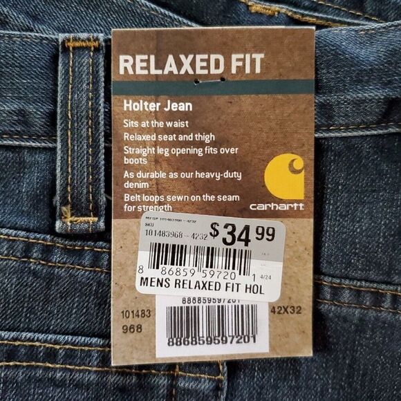 NEW Carhartt Holter Frontier Denim Jeans 42X32 Blue Relaxed Straight 101483968 - Picture 3 of 4